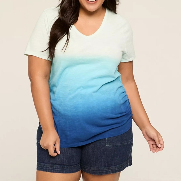 Lane Bryant Tops - Lane Bryant Ombre V-Neck Ruched Side T-shirt